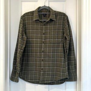 J.Crew Flannel Button-Down Shirt – Olive Green Plaid – Men’s Medium